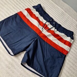Americana Patriotic Striped Swim Trunks Mens XXL Red White Blue 4th Of July